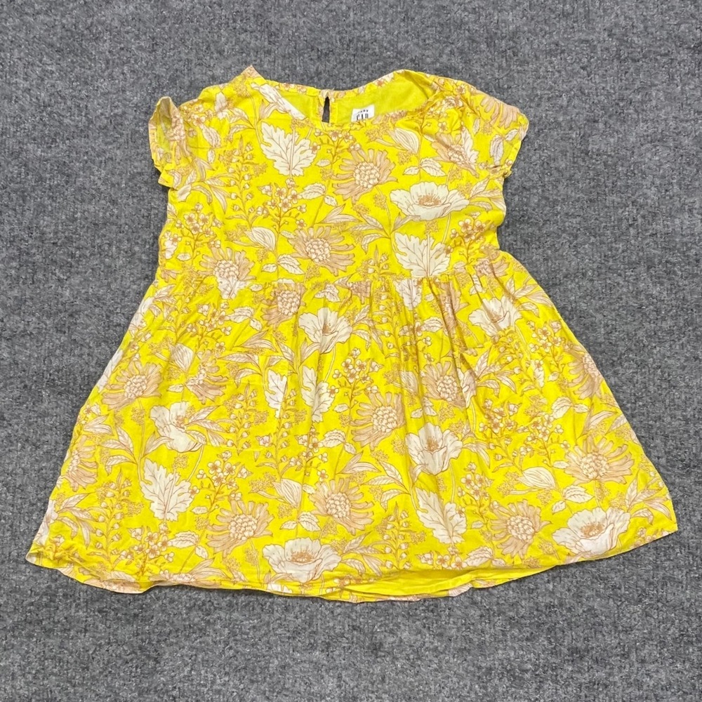 Baby Gap Floral Dress Toddler 3T Yellow Short Sleeve Cotton Botanical